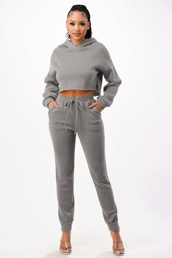 2 PC Set Crop Hoodie and Matching Sweat Pants