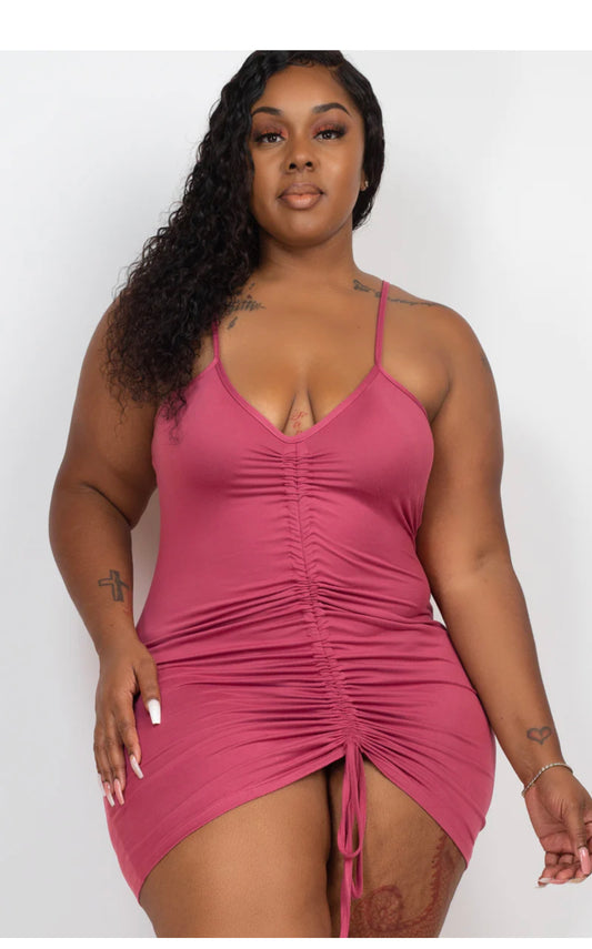 Plus Size Adjustable Ruched Front Mini Dress