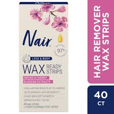 Nair Hair Remover Wax Ready Strips, Legs and Body Hair Removal Wax Strips, 40 Count